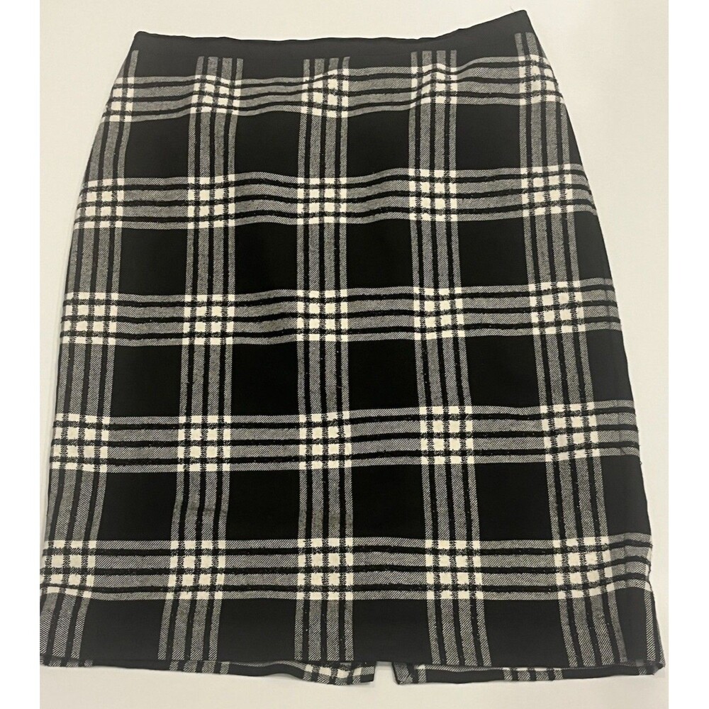 Talbots Womens Skirt Black/White Check Pencil 16 Metallic Thread Wool Blend